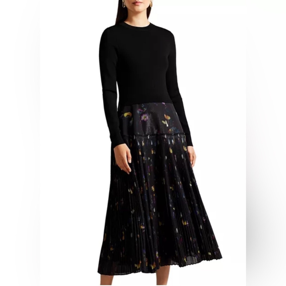 NWT Ted Baker
Miiriam Mixed Media Pleated Midi Dress